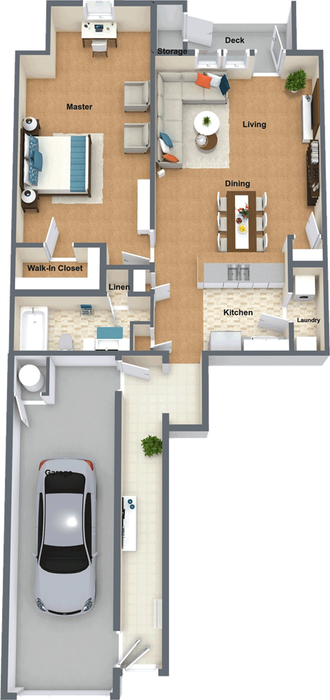 Floor plan for 1 bed, 1 bath, 923 sqft